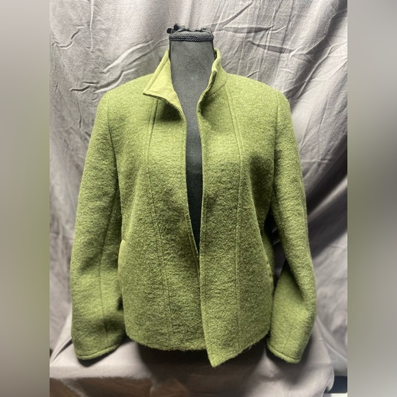 DONCASTER pea Green Wool Blend open Front Coat Jacket sz 6 s m - Picture 1 of 5